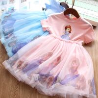 ZZOOI Girls Clothes 2023 New Summer Princess Dresses Short Sleeve Kids Dress Sofia Party Baby Dresses for Children Clothing 3-8Y