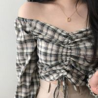 Korean Off Shoulder Strapless Drawstring Long Sleeve Blouse