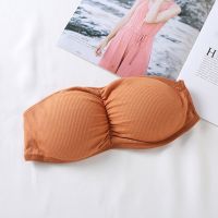 Fashion y Back Gather Tube Top Thread Solid Color Detachable Sponge Tube Top