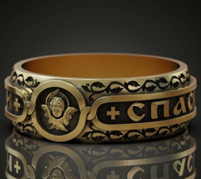7กรัมแหวน Cherub ดั้งเดิมคริสเตียนผู้ชายแหวนทอง925แหวนเงินแท้แข็ง