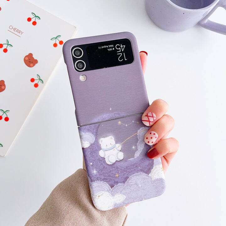 เคส-samsung-galaxy-z-flip-4-z-flip-3เคสลายการ์ตูนน่ารักกระเป๋าหมีอวกาศสำหรับ-samsung-z-flip-3ของขวัญปลอกแข็งโทรศัพท์พีซีป้องกันสำหรับเด็กผู้หญิง