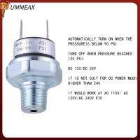 UMMEAX เงินสีเงิน สวิตช์ความดันอากาศ เกลียวตัวผู้ NPT 1/4" แรงดัน24โวลต์12โวลต์ เครื่องอัดอากาศ เวลารีไซเคิลได้100000 90-120 PSI สวิตช์แรงดันไฟฟ้า กล่องอากาศ