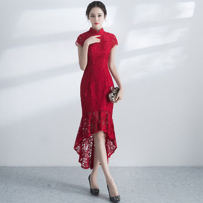 Bride Toast 2022 New Fashion Chinese Red Wedding Dress Slim Slim Cheongsam Long Fishtail Skirt