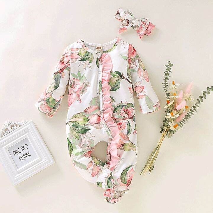 0-18-months-girl-baby-sleepwear-newborn-floral-romper-with-headband-toddler-boy-blanket-sleepers-fall-fashion-infant-pajamas