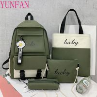 Canvas Schoolbag Large Capacity Student Korean All-match Multifunctional 4 Piece Set Bolsa Sac A Dos