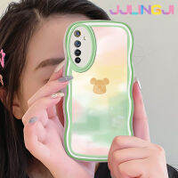 Jjlingji เคสสำหรับ Realme 6 6S Narzo เคสแฟชั่นอินเทรนด์หมีดีไซน์ใหม่ขอบคลื่นเคสเคสมือถือกันกระแทกแบบใสนิ่มเคสโปร่งใสลายกล้องถ่ายรูปเรียบง่ายอ่อนโยนป้องกัน