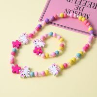 2pcs/Set Fashion Natural Wood Beads Jewelry Cute Animal Pattern Necklace Bracelet For Children Party Jewelry Girl Birthday Gift