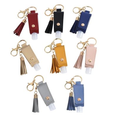 30ML Hand Sanitizer Leather Keychain Holder Travel Bottle Refillable Container Flip Reusable Bottle With Tassel Keychain Carrier