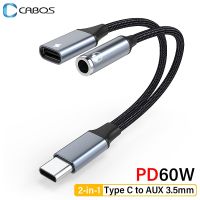 2In สาย AUX 1 USB C ถึง Aux 3.5มม. สายออดิโอ PD60W สายชาร์จเร็ว Type C ถึง3.5มม. สำหรับหูฟัง Redmi