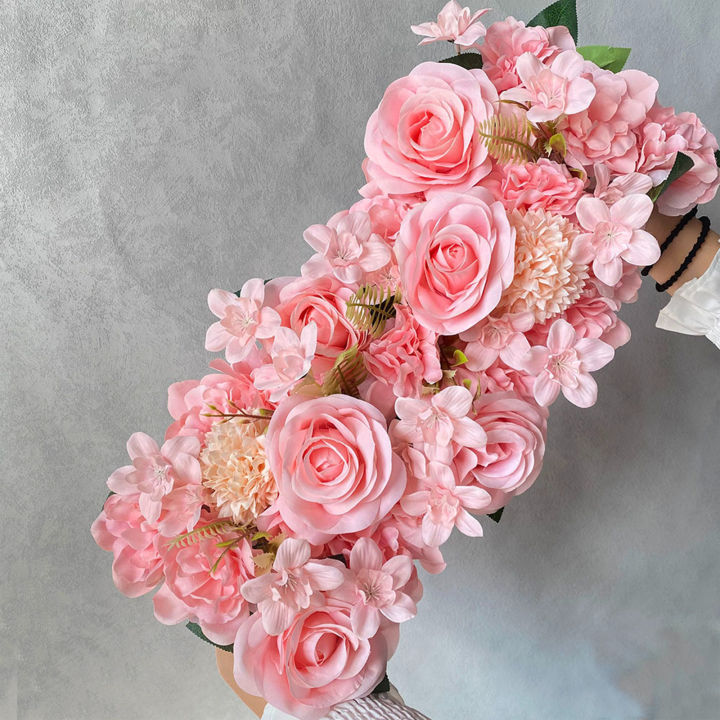 ดอกยูคาลิปตัสปลอมแถวดอกไม้งานแต่งงานดอกไม้ประดิษฐ์ประตูแบบแขวนตกแต่งผนังบ้านงานปาร์ตี้ผ้าไหม
