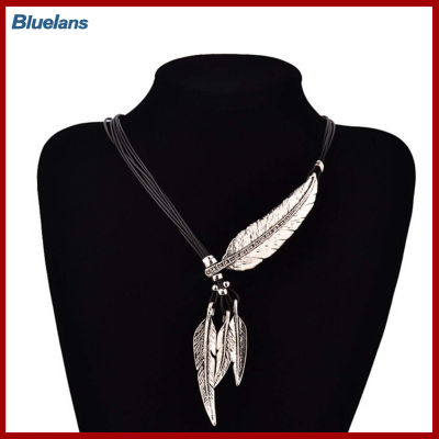 Bluelans®โบฮีเมียผู้หญิงRhinestone Featherจี้Fauxหนังเชือกสร้อยคอเครื่องประดับ