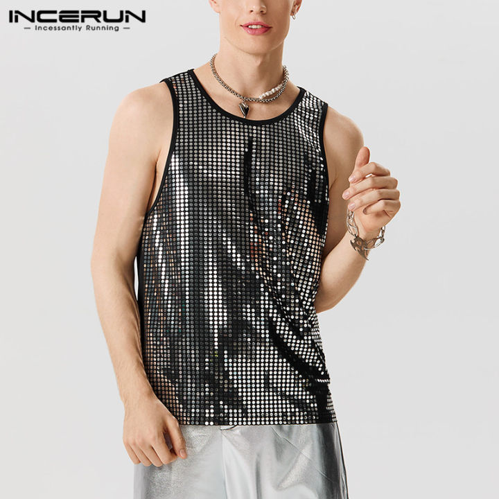 incerun-เสื้อกั๊กแนวพังก์สำหรับผู้ชายเสื้อกล้ามลายจุดเสื้อพิมพ์ลายเสื้อยืดคอกลมเสื้อกล้ามเสื้อยืด-สไตล์ตะวันตก