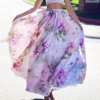 【CC】┅♂  Ladies Skirt Boho Floral Print Waist Loose A Vacation Outfit