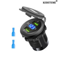 KEBETEME รถมอเตอร์ไซค์ที่ชาร์จแบตในรถ Type C สอง USB อะแดปเตอร์เต้าเสียบไฟฟ้า QC 3.0 12V 24V สำหรับเรือบรรทุกรถยนต์