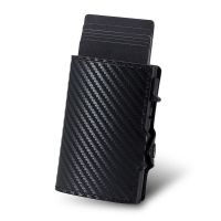 Carbon Fiber Mini RFID Smart Wallet ID Card Holder Aluminum Pocket Minimalism Case for Men Card Holders