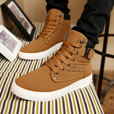 Mens Sneakers 2020 Autumn Winter Warm Matte Leather High Top Mens Shoes Large Size Size 47 Retro Casual Mens Boots Male