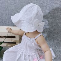 0 18M Summer Baby Girl Hats Cute Hollow Lace Bowknot Outdoor Bucket Hat Newborn Sun Hat Flower Solid Color Toddler Sunscreen Cap