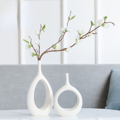 1pcs Creative Ceramic Vases Tabletop Decorative Flowerware Modern Home Figurines for Interior Decor WhiteBlack