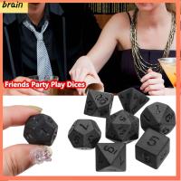 BRAIN 7pcs/set ของขวัญ หลายเหลี่ยมเพชรพลอย สำหรับ TRPG DND ชุดลูกเต๋าสีดำ เกมกระดาน ของเล่นเพื่อความบันเทิง อุปกรณ์เสริมเกม