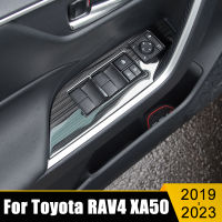 สำหรับโตโยต้า RAV4 2019-2021 2022 2023 RAV 4 XA50ไฮบริดสแตนเลสรถกระจกหน้าต่างลิฟท์แผงสวิทช์ตัดปกสติกเกอร์