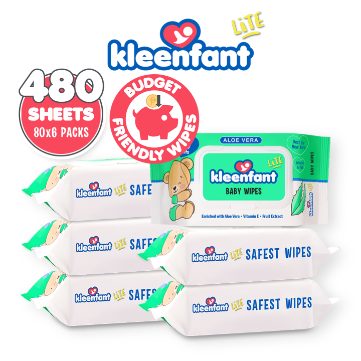 Kleenfant Lite Aloe Vera Baby Wipes 80 Tender sheets 6 Packs Wet Wipes