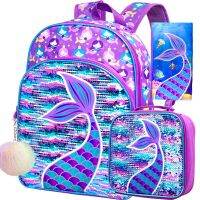 3PCS Backpacks for Girls 16 Kid Sequin Preschool Bookbag and