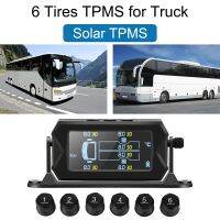 พลังงานแสงอาทิตย์ TPMS ไร้สายมอเตอร์ไฟฟ้ารถยนต์พร้อมระบบการตรวจสอบแรงดันยางรถยนต์นาฬิกาปลุกแอลซีดีดิจิตอล6เซ็นเซอร์ภายนอก