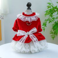 1PC Pet Apparel Dog Spring and Autumn Velvet Wedding Dress Red Princess Dress with Drawstring Buckle For Small Medium Dogs Dresses