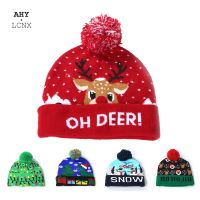 LED Light UP Christmas Hats For Parent child Baby Hat Kids Beanie Santa Knitted Winter Warm Cap Children Adult New Year Party