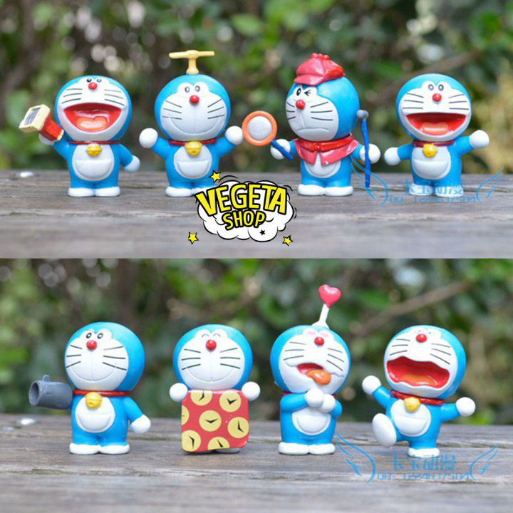 Mô hình Doraemon Doremon - Trọn bộ 8 Mô hình các tư thế Doremon Doraemon và  bảo bối khăn trùm thời gian - Cao 4~5cm 