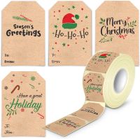 300pcs Self Adhesive Christmas Gift Tags Easy to Write On Christmas Name Tags Stickers for Gifts 1.5x2 Inch Natural Kraft Labels
