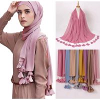 Color Hijab Scarf Soft Wrap Shawl Scarves Muslim Hijabs Tassel WJ-065