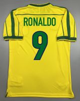 เสื้อฟุตบอล ย้อนยุค ทีมชาติ บราซิล 1998 เหย้า Retro Brazil Home พร้อมเบอร์ชื่อ 9 RONALDO เรโทร คลาสสิค