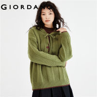 GIORDANO Women Sweaters Contrasting Half Button Cable Knit Sweaters Drawstring Hooded Fashion Casual Loose Sweaters 18353207