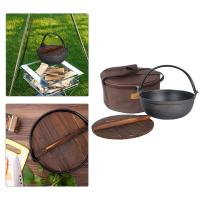 Cast Iron Sukiyaki Pot Stewpot Shabu Nabemono with Wooden Lid for Outdoor