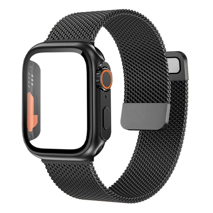 glass-case-strap-for-apple-watch-band-40mm-44mm-45mm-41mm-45-44-mm-cover-milanese-loop-bracelet-correa-iwatch-series-7-se-45-6-8-straps