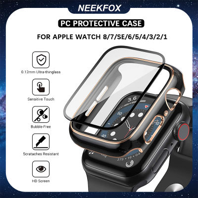 เคสโทรศัพท์ NEEKFOX กระจก + ฝาครอบสำหรับนาฬิกา Apple,เคสกันกระแทกป้องกันหน้าจอสองสีสำหรับ I Watch Series 8 7 6 SE 5 4 3 2 1ขนาด41มม. 44มม. 40มม. 42มม. 38มม.