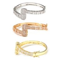 2023 New Gold Color Opened Square Cubic Zircon Charm Bracelet Iced Out Bling CZ Bangle For Men Women Luxury Jewelry
