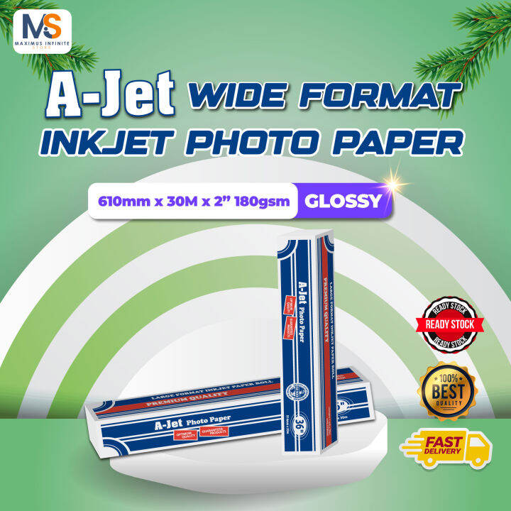 Wide format inkjet photo paper 610mm x 30M x 2'' 180 gsm GLOSSY
