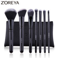 Zoreya7ชิ้นแปรงมืออาชีพสีดำคลาสสิกด้ามไม้แต่งหน้าชุดแปรงปัดแก้มแป้งผสมรองพื้นอุปกรณ์เครื่องสำอาง