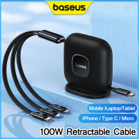 Baseus 100W Retractable Cable Desktop Organizer Fast Charging Type-C ถึง M + L + C 3 In 1สาย USB C 1.7M
