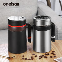 ONEISALL ถ้วยชาพร้อมที่จับกระติกน้ำสุญญากาศแก้วกาแฟนำความร้อนสแตนเลสเก็บความร้อน500มล.