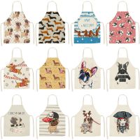 1 Pcs Cotton Linen BullDog Dog Print Kitchen Aprons Unisex Dinner Party Cooking Bib Funny Pinafore Cleaning Apron Aprons