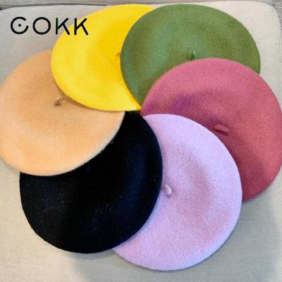 Cokk หมวกฤดูหนาวสำหรับผู้หญิงขนสัตว์ Berets จิตรกรหมวกฤดูใบไม้ร่วงฤดูหนาวหมวกหญิงแบนฝรั่งเศสศิลปิน Beret หญิง VINTAGE WARM casuall