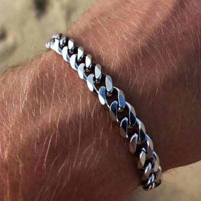 SHOUMAN Shinny Stainless Steel Cuban Chain Bracelet Men Classic 3/5/7mm Width For Men Women Unisex Wrist Jewelry Gift