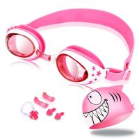 Swimming Goggles Silicone Nose Clip Ears Plug Shark Swim Cap Set Kids Girls Anti Fog Eyewear Swimming Glasses Children Age 3-12 Accessories Accessorie