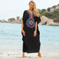 --D0512 Rayon embroidery beach blouse plus-size robes holiday dress bathing suit is prevented bask in unlined upper garment tunic