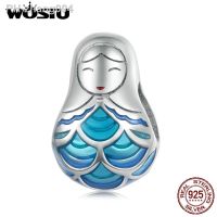 WOSTU 925 Sterling Silver Cute Colored Russian Doll Charms Beads For Women Fit Original Bracelet DIY Necklace Jewelry Making