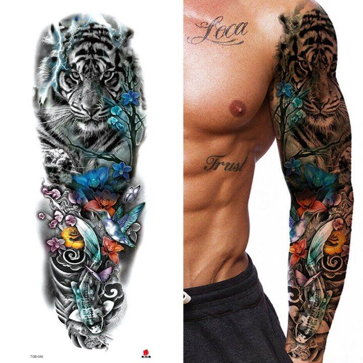 hot-dt-large-arm-sleeve-king-temporary-sticker-fashion-wolf-tiger-men-totem