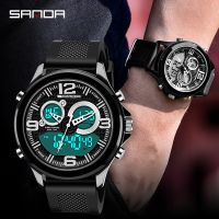 【Hot Sale】 793 trendy mens electronic watch double display multi-function sports chronograph large dial luminous